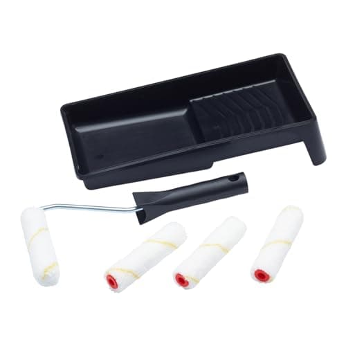 Image of ProDec Advance 6 pc 4 inch Short Pile Microfibre Mini Paint Roller, Frame & Tray for a Smooth Finish Painting with Emulsion, Gloss, Satin, Varnish, Woodstain on Interior Walls, Ceilings, Wood, Metal