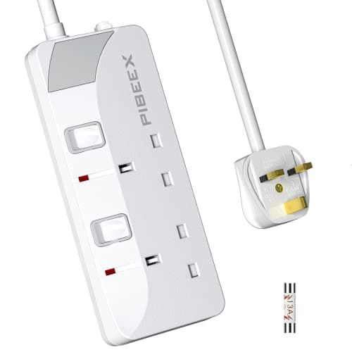 Image of PIBEEX Extension Lead 2 Way Plug Sockets with Individual Switches Wall Mountable Power Strip with 5 Meter Long Extension Cable 13A Fused UK Plug 3250W