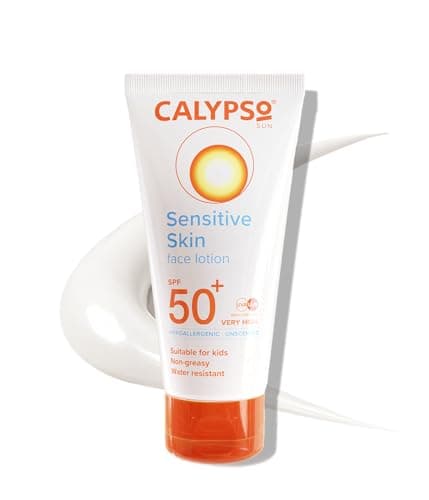 Image of Calypso Sensitive Skin Face Sun Lotion | SPF 50+, Very High Protection, Hypoallergenic Sunscreen, Suitable for Kids, Water Resistant, 50ml
