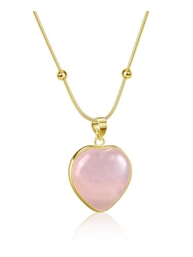 Image of Jovivi Pink Rose Quartz Heart Crystal Necklace for Women Valentines Jewellery,Gold Plated Healing Crystal Heart Pendant Necklace Gifts for Women Mum Her Birthday Anniversary