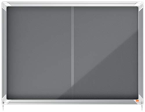 Image of Nobo Felt Lockable Notice Board With Sliding Glass Door, 8 x A4, Premium Plus, Grey, 1915336