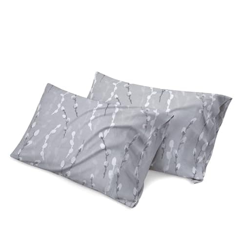 Image of Shadow Sleep Pillow Case 100% Egyptian Cotton 400 Thread Count Luxury Floral Printed Flower Design Pair of Pillowcases Breathable Soft Machine Washable Bed Pillow