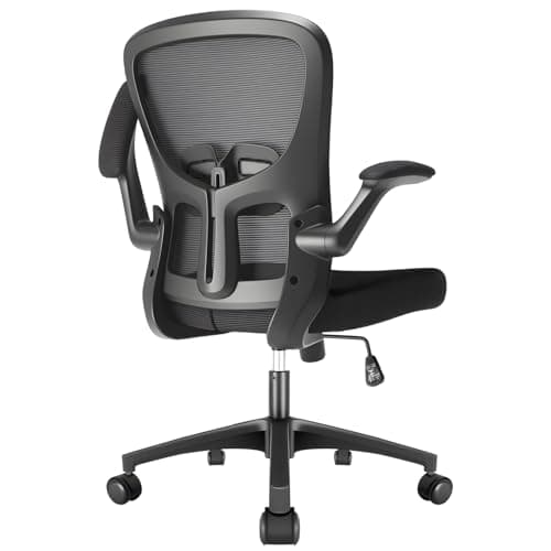 Image of Durrafy Office Chair, Mid-Back Desk Chair with Lumbar Support, 90° Flip-up Armrest, Height Adjustable Swivel Computer Chair, Padded Seat Cushion, Comfy for Home/Office, Black