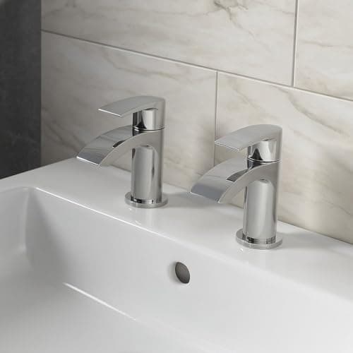 Image of Belantia Chrome Basin Taps | Pair of Taps | Chrome Finish | Hot and Cold | Bathroom Basin | Bathroom Sink | Lever Handle Design |