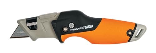 Image of Fiskars CarbonMax Folding Utility Knife, Length 17cm, Stainless Steel Blade/Plastic Handle, Black/Orange, 1027224