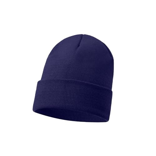 Image of Plain Turn Up Beanie Hat for Men Women Unisex, Stretchy Warm Knit Cuffed Beanie, Soft Hat for Winter (UK, Alpha, One Size, Navy Blue)