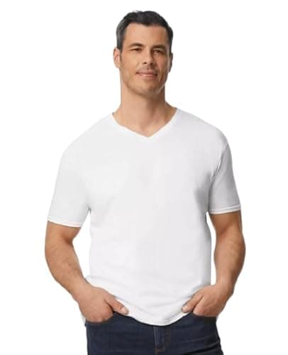 Image of LE11® Men's Softstyle Ring-Spun Cotton T-Shirt – Short Sleeve Vest for All Seasons, Casual Gym Workout V-Neck T-Shirt (White - XX-Large)