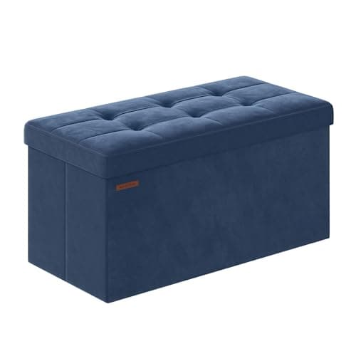 Image of SONGMICS Storage Ottoman, Foldable Small Ottoman Foot Rest, 38 x 76 x 38 cm Foot Stool, Cube Ottoman with Storage, Load up to 300 kg, for Living Room, Bedroom, Entryway, Midnight Blue LSF247Q51