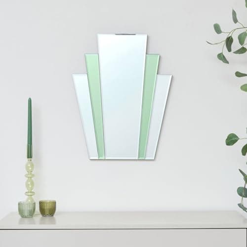 Image of Melody Maison Art Deco Green Glass Fan Wall Mirror - 50cm x 40cm