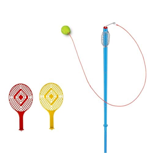 Image of Swing Tennis ball Set, All Surface Classic Outdoor Game with Real Tennis Ball, Championship Bats, Adjustable Height, Portable Garden, Backyard Tennis Trainer for Kids & Adults