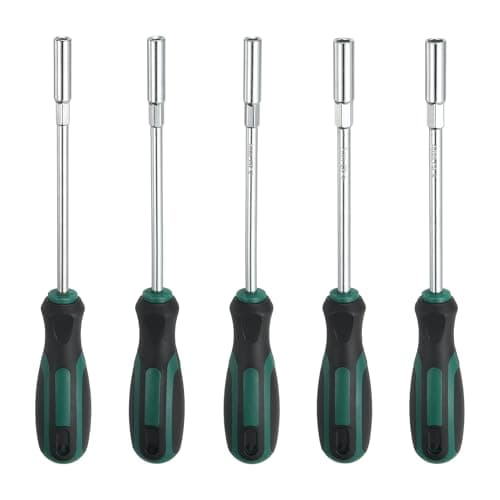 Image of sourcing map 5 Pcs Metric Nut Driver 5mm/5.5mm/6mm/7mm/8mm CR-V Non-Magnetic Tip Hollow Shafts Hex Socket Screwdriver with Anti-Slip Handle for Automobile Repair Bit Driver, Green/Black
