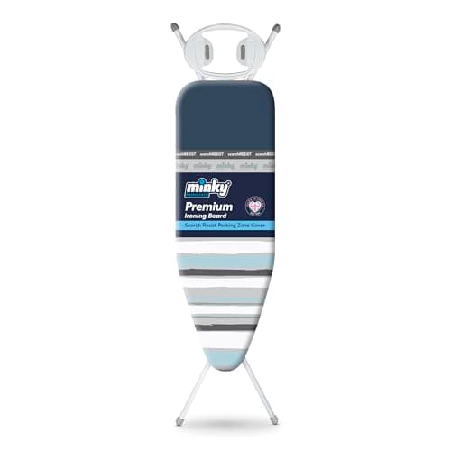 Image of Minky Large Premium Ironing Board with 122 x 38cm Ironing Surface, Angled Iron Rest, Adjustable Height up to 96cm, Foldable
