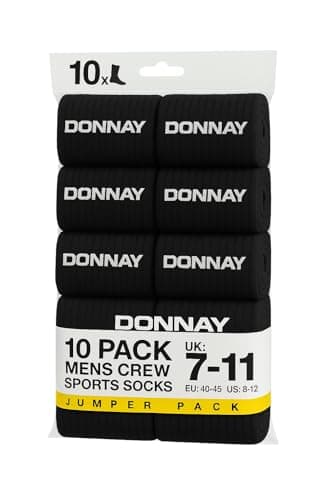 Image of FORCEMAN Donnay Men’s Crew Sports Socks 10 Pack (UK 7–11 | EU 40–45 | US 8–12) – Soft Cotton Blend, Ribbed Support, Reinforced Heel & Toe (UK, Numeric, 7, 11, Regular, Regular, Black)