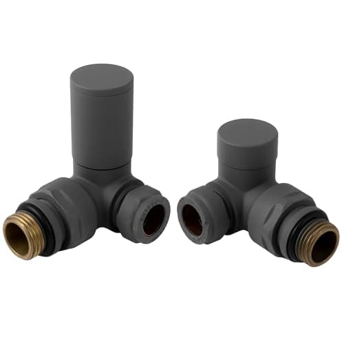 Image of VANCOCO Anthracite Grey 1/2"×15mm Corner Radiator Valve Round with Lockshield,Manual Radiator Valve Standard Connection for Heated Towel Rail and Central Heating Modern Bathroom
