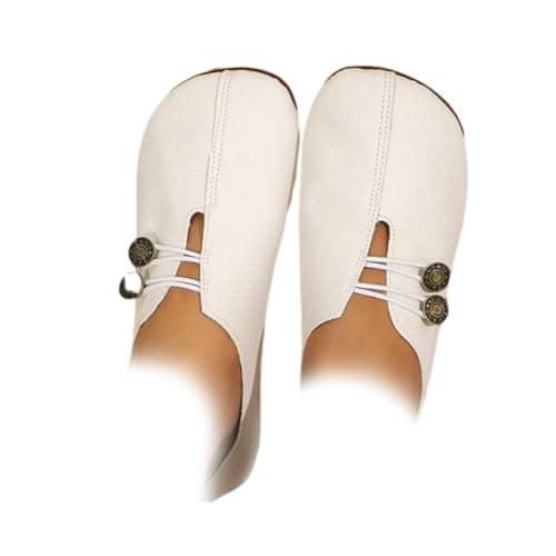 Image of New Soft Leather Ladies Flat Shoes,Orthopedic Loafers for Women,Comfortable Soft Flats Sandals Slip-On Shoes (White,6)