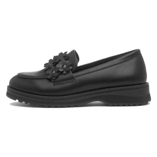 Image of Lilley Girls Black Multi Flower Loafer - Size 2 UK - Black