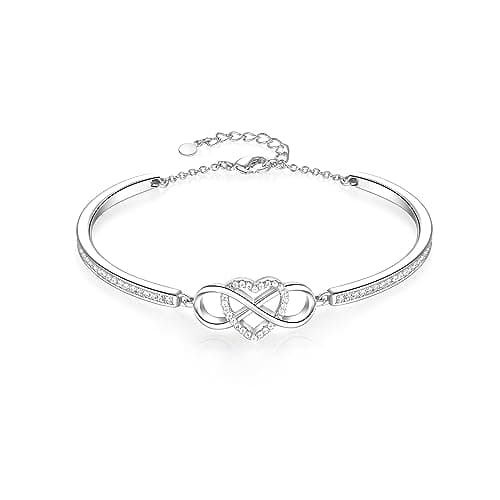 Image of Angelady Infinity Bracelet for Women, 18K White Gold Plated Adjustable Bracelet, Women's Heart Shape Statement Bracelet with Zirconia Jewelry, Gift for/Girlfriend/Wife