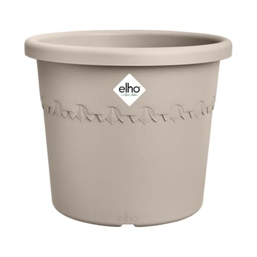 Image of elho Algarve Cilindro Wheels 40cm - Large Plant Pot Outdoor - Planters - 100% Recycled Plastic - Ø 39.5 x H 33.1 cm - Beige/Mushroom Beige