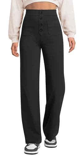 Image of Oyamiki Womens Black Trousers Straight Leg High Waisted Business Yoga Pants XL