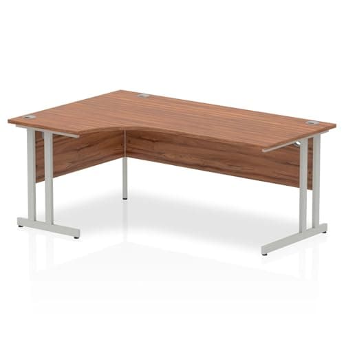 Image of Mr Office Impulse Left Crescent Desk, Silver Cantilever Leg, Walnut, 1800