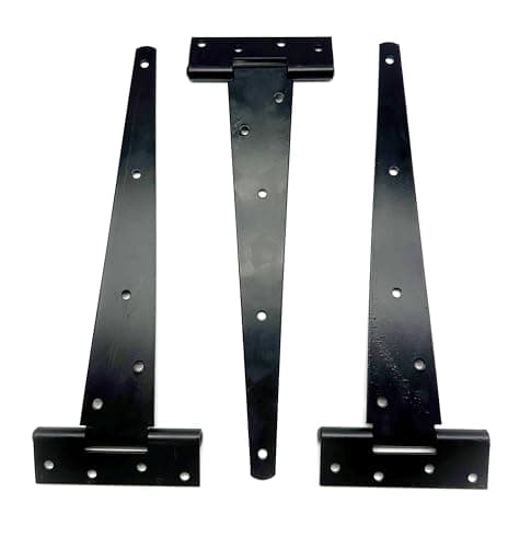 Image of Jones DIY 3PK Heavy Duty Black Tee Hinges, 12" (300mm), Classic Style, Carbon Steel, Lacquered Finish, Surface Mount, 3 Count