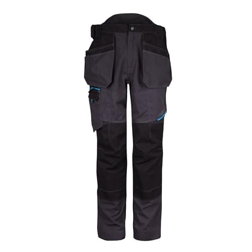 Image of Portwest T702 Men's WX3 Work Trousers - Stretch Fabric Workwear Utility Safety Trousers with Holster and Knee Pad Pockets Metal Grey, 34