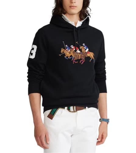 Image of POLO RALPH LAUREN Men's Triple Pony Fleece Hoodie, Black, M