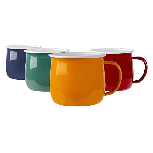Image of Argon Tableware Enamel Belly Mugs - 375ml - 4 Colours - Set of 4 Metal Drinking Cups Coffee Teacup Mug Set Hot, Cold Drinks Cups for Home, Kitchen, Dining, Travel, Camping, Hiking & Outdoor Use