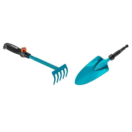 Image of Gardena Combisystem Small Tools Set: Trowel & Rake for Effortless Planting & Transplanting in Beds & Boxes, Incl. Combisystem Handle (17354-60)