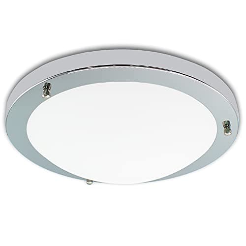 Image of IMVSINCERE Chrome Modern Round Bahtroom Ceiling Light Home LED 18W Waterproof IP44 Glass Flush Ceiling Lights, 31cm, Natural White 4000K, 1360LM, Lighting for Bathroom, Kitchen, Bedroom,Balcony