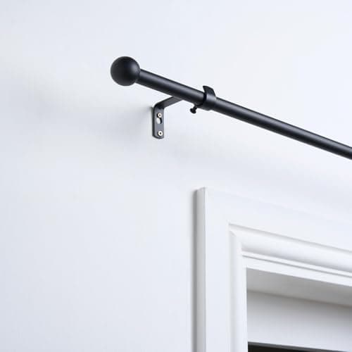 Image of OHS Curtain Pole Ball, Sturdy Metal Rod with Classic Ball Finials Extendable Curtain Pole 120 to 220 Adjustable Window Curtain Poles Bracket & Fittings Included, Black