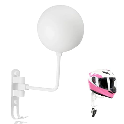 Image of Siocok Helmet Stand, 180° Rotation Metal Helmet Holder Wall Mount, Motorcycle Helmet Display Stand with Hook, for Motorbike, Caps, Baseballs, Rugby Helmet, Can Hang Keys (White)
