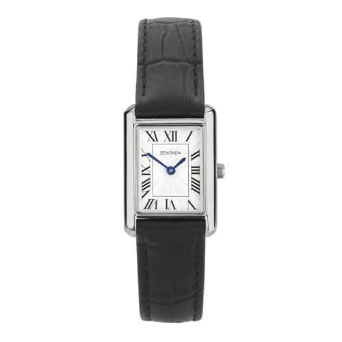 Image of Sekonda Colette Ladies 22mm Quartz Watch in Silver with Analogue Display and Black Leather Strap