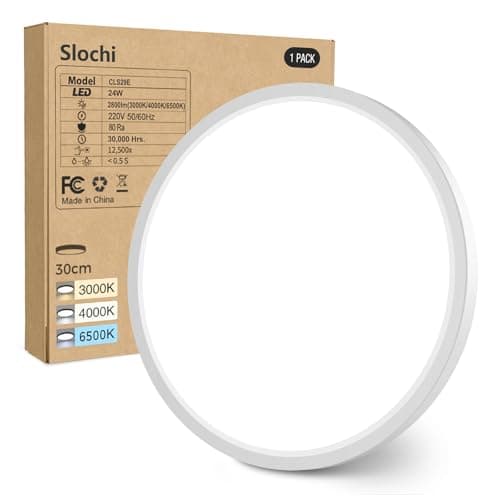 Image of slochi Bathroom Light, 3000K/4000K/6500K 3 Color Temperature, Waterproof IP54, Small, Round, Modern, Flush Ceiling Light for Bathroom, Kitchen, Bedroom, Hallway and MoreØ30CM(White)
