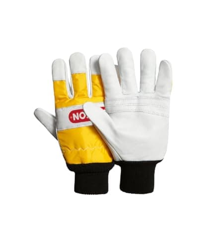 Image of Oregon Chainsaw Gloves, Dual-Hand Protection, PPE Clothing, Pair of Professional Chainsaw Protective Gloves, High Visibility, Leather, Yellow – XL (Size 11) (295399XL)