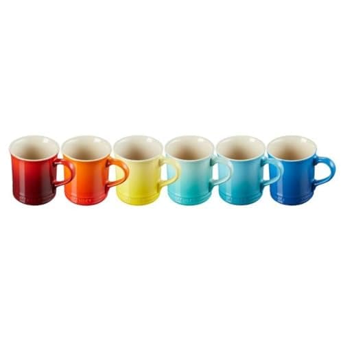 Image of LE CREUSET Set of 6 Large Cappuccino Cups Made of Stoneware, 400 ml, Rainbow, 79296408429030