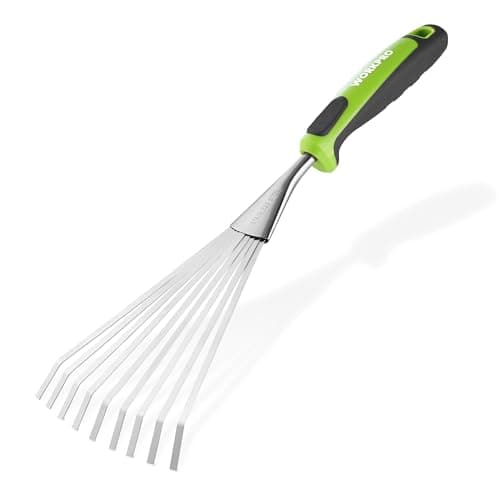 Image of WORKPRO 41 cm Hand Rake, Stainless Steel Leaf Rake with Non-Slip Handle, Heavy-Duty Small Garden Hand Tool for Gardening, Cultivating, Loosening Soil & Spreading Mulch, Flower Beds