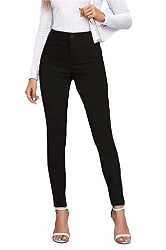 Image of femiss Women Skinny Stretch Teen School Trousers Tight fit Everyday Girls Grey Ladies Office Work Trousers (BLK-12-Short)