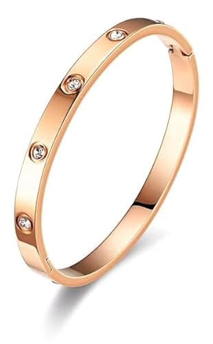 Image of Minikeda Bracelets for Women - 18K Gold/Silver Plated Love Cubic Zirconia Bangle Crystal Friendship Bracelet Jewelry, Gold Cuff Bracelets for Valentine'S Day and Birthdays (Rose Gold)