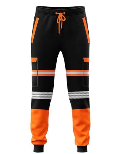 Image of shelikes Mens Hi Vis Viz Two Tone Jogging Bottoms Combat Trousers Workwear Joggers (Black/Orange, XL)