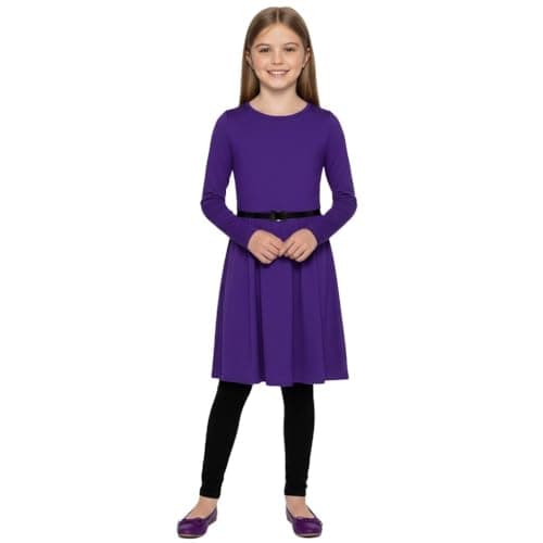 Image of A2Z 4 Kids Girls Skater Dress Party Fashion Dresses with Free Belt Summer Dress Girls Skater Dress Party Fashion Dresses - 3/4 Skater Purple 11-12
