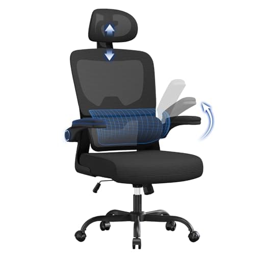 Image of naspaluro Ergonomic Office Chairs, High Big Study Desk Computer Chair with Back Support, Adjustable Headrest and Flip-up Armrests Black Work Chair, Swivel Comfy PC Mesh Office Chairs for Home Office