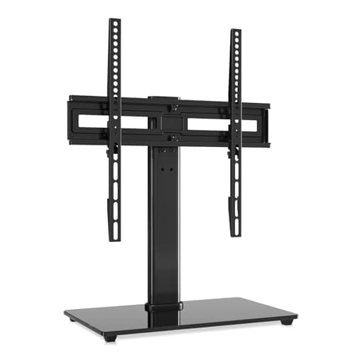 Image of suptek Universal Swivel TV Stand, Table Top TV Stand for Most 26-55 inch Flat Curved Screens up to 45KG, Height Adjustable Tempered Glass TV Base Stand with Wire Management, Max. VESA 400x400mm, TS202