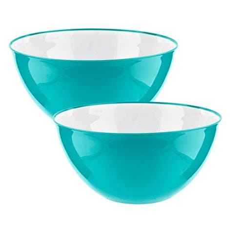 Image of HOMESHOPA Large Salad Bowl Set of 2 Blue 25cm, Unbreakable & Lightweight Reusable Plastic Serving Bowls, Microwave, Dishwasher & Freezer Safe, BPA Free Kitchen Tableware Big Mixing Bowls