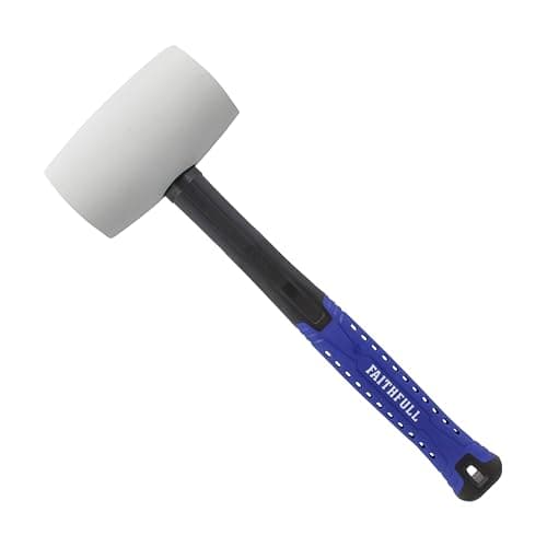 Image of Faithfull White Rubber Mallet 907g (32oz) – Non-Marking Rubber Head with High-Strength Fibreglass Shaft & Ergonomic Grip for Assembly, Flooring & Non-Damaging Striking Tasks