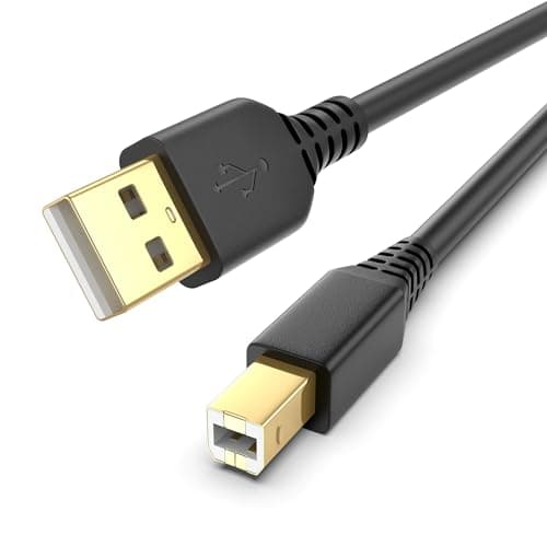 Image of USB A to USB B Cable 2M Gold Plated USB2.0 for HP, Epson, Brother, Canon Printer, Scanner, Robust USB2.0 Printer Lead 2 Meter Midi Cable for Macbook Dell Asus HP Laptop MIDI Controller (1-Pack)
