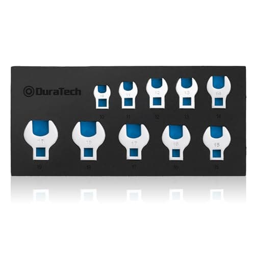 Image of DURATECH 10-Piece 3/8" Drive Crowfoot Spanner Set 10–19 mm, Metric Open End Crowfoot Wrench Set, Chrome Vanadium Steel, with EVA Foam Organizer for Ratchet, Torque Wrench & Extensions