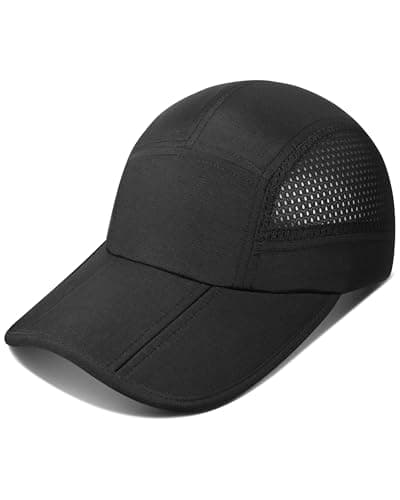 Image of GADIEMKENSD UPF 50+ Foldable Baseball Cap with Breathable Mesh Extended Brim Running Caps for Men Women Water Repellent Summer Cricket Hats Golf Hat for Outdoors Sports, Black