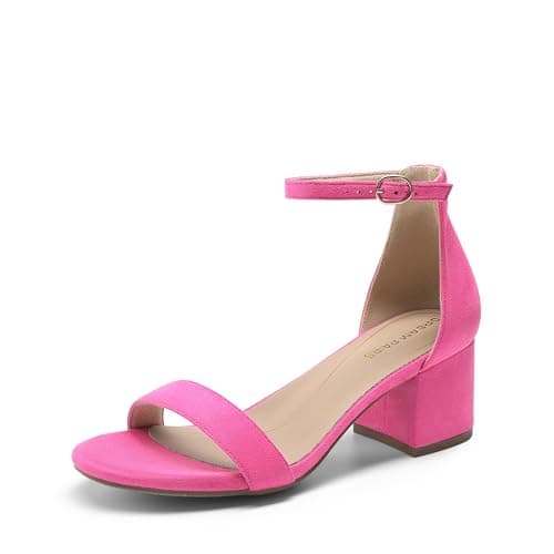Image of DREAM PAIRS Womens Bridal Sandals Ladies Mid Low Block Heels Sandals,Fuchsia/Suede Size 7.5 UK, Low-Chunk