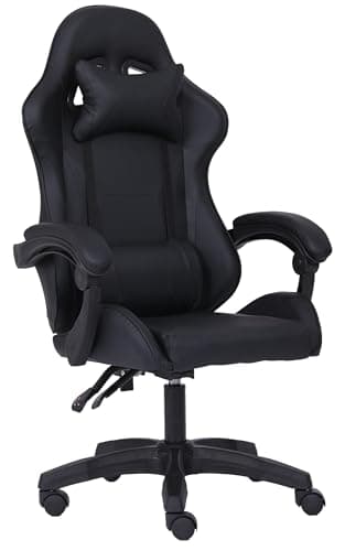 Image of Millhouse Sport Desk Chair, Adjustable Office Gaming Racing Chair with Lumbar and Head Pillow, X3577 - Black-Blk